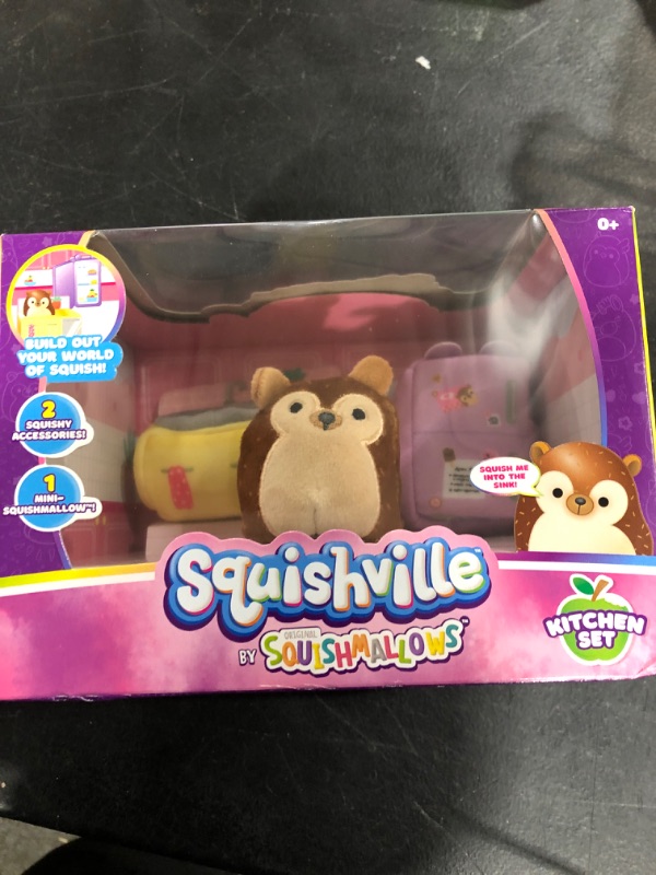 Photo 2 of Squishville by Squishmallows Mini Plush Room Accessory Set, Kitchen, 2” Hans Soft Mini-Squishmallow and 2 Plush Accessories, Marshmallow-Soft Animals, Kitchen Toys