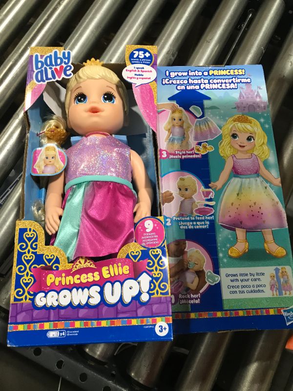 Photo 2 of Baby Alive Princess Ellie Grows Up! Interactive Baby Doll with Accessories, Talking Baby Dolls, Toys for 3 Year Old Girls and Boys and Up, Blonde Hair, 18-Inch