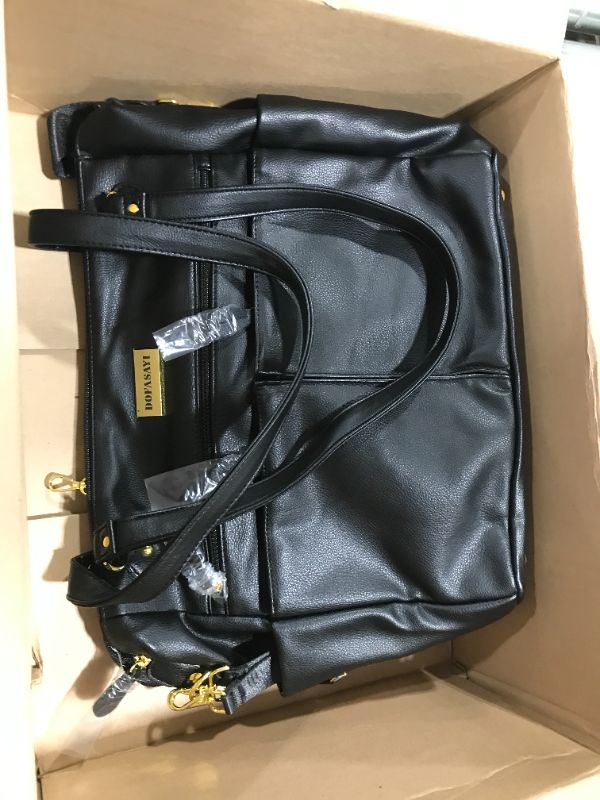 Photo 1 of DOFASAYI Leather Diaper Bag - Fashionable atmosphere Vegan Leather Diaper Bag Backpack for Mom and Dad, Diaper Bag Tote with Changing Pad, Cosmetic Bag, Messenger Strap, Stroller Hook, Black Leather Black Leather