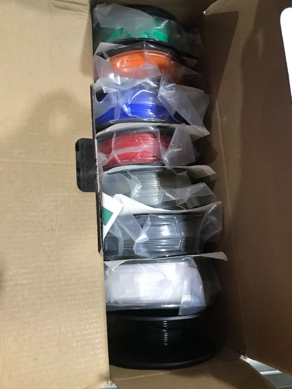 Photo 1 of SUNLU 250g PLA Filament 1.75mm, 3D Printer Filament, Dimensional Accuracy +/- 0.02 mm, 0.25 kg Spool, 8 Rolls, Black+White+Grey+Transparent+Red+Blue+Orange+Green 8 Spool (Black+white+grey+transparent+red+blue+orange+green)
