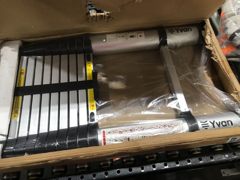 Photo 2 of Yvan Telescoping Ladder,12.5 FT One Button Retraction Aluminum Telescopic Extension Extendable Ladder,Slow Down Design Multi-Purpose Ladder for Household Daily or Hobbies,250 Lb Capacity 12.5 Feet