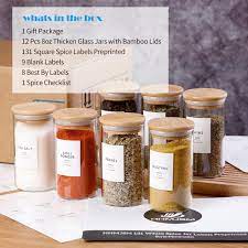 Photo 1 of 12 Pcs Glass Spice Jars With Bamboo Airtight Lids - 8oz Thicken(2.4mm) Spice Containers With 148 Minimalist Preprinted Waterproof Spice Labels - Kitchen Empty Small Storage Jars For Seasoning, Herb Storage and Organization

