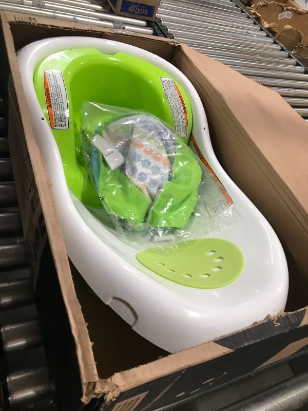 Photo 2 of Fisher-Price Baby Bath Tub, 4-in-1 Newborn to Toddler Tub with Infant Seat Bath Toys and Sling ‘n Seat Tub, Green Green - Frustration Free Package