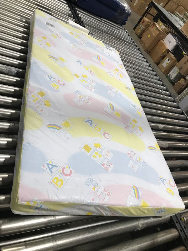 Photo 2 of Dream On Me Asheville 4” Firm Fiber Crib and Toddler Mattress, Waterproof, GreenGuard Gold Certified, Dual-Sided , White Embossed Cover, Lightweight Reversible Design