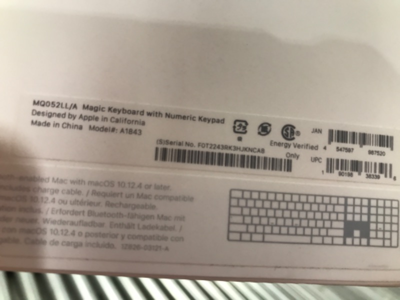 Photo 4 of Apple Magic Keyboard with Numeric Keypad (Wireless, Rechargable) - US English - Silver
