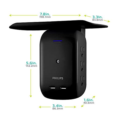 Photo 2 of Philips 6-Outlet Extender 2-USB Surge Protector, Side Access Adapter, Wall Tap, Removable Device Charging Shelf, Charging Station, Protected Indicator
SCRATCHES ON ITEM
