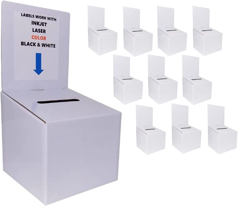 Photo 1 of 10 Pack Ballot Boxes Medium Size Cardboard Glossy White With Blank Labels
