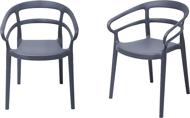 Photo 1 of Amazon Basics Dark Grey, Curved Back Dining Chair-Set of 2, Premium Plastic
