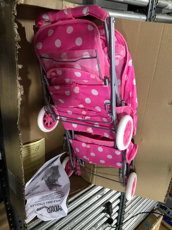 Photo 3 of Badger Basket Triple Doll Stroller - Pink Polka Dots