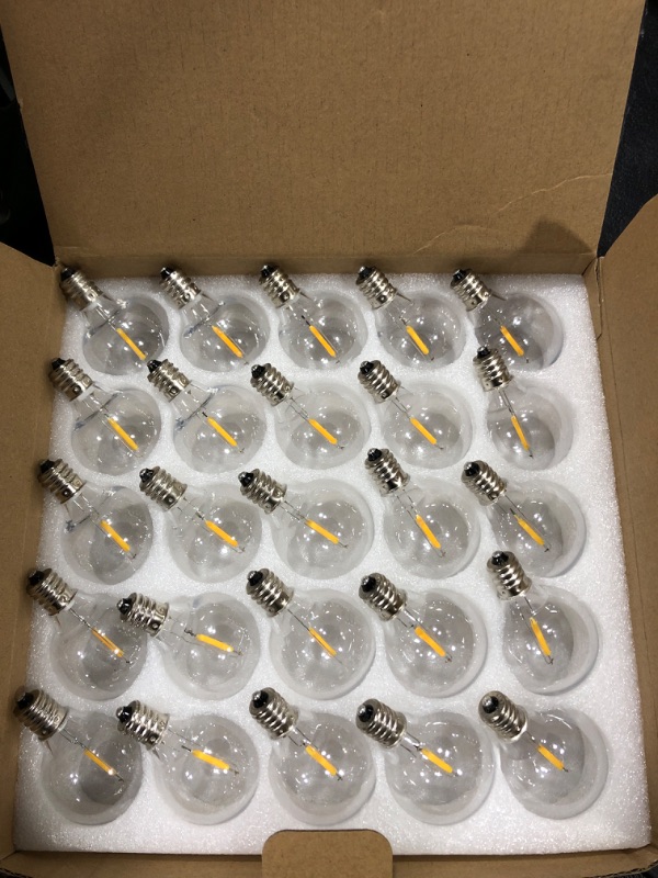 Photo 2 of 25 Pack G40 LED Replacement Bulbs, 0.6W Shatterproof Clear Globe Light Bulbs, 1.57 Inch Dimmable Bulbs fits E12/C7 Candelabra Screw Base Sockets for Indoor Outdoor Patio Decor, Warm White G40 Led Bulb