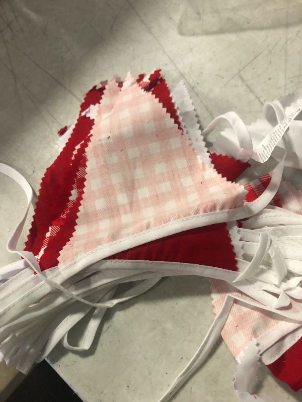 Photo 4 of 32Ft Red Party Decorations Red Plaid Checkered White Triangle Flag Gingham Pennant Bunting Fabric Garland for Christmas Wedding Birthday Carnival Picnic X-mas Outdoor Home Party Festivals Decoration Red Checkered