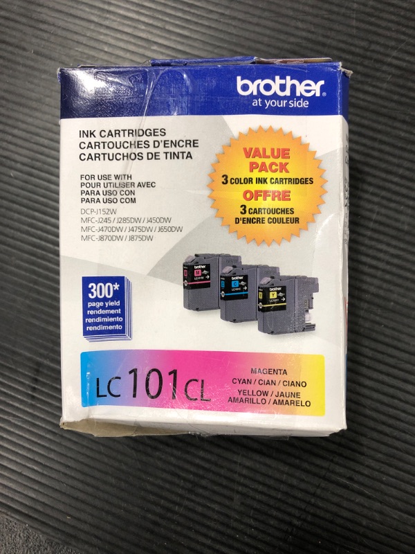 Photo 2 of Brother Genuine Standard Yield Color Ink Cartridges, LC1013PKS, Replacement Color Ink Three Pack, Includes 1 Cartridge Each of Cyan, Magenta & Yellow, Page Yield Upto 300 Pages/Cartridge, LC101