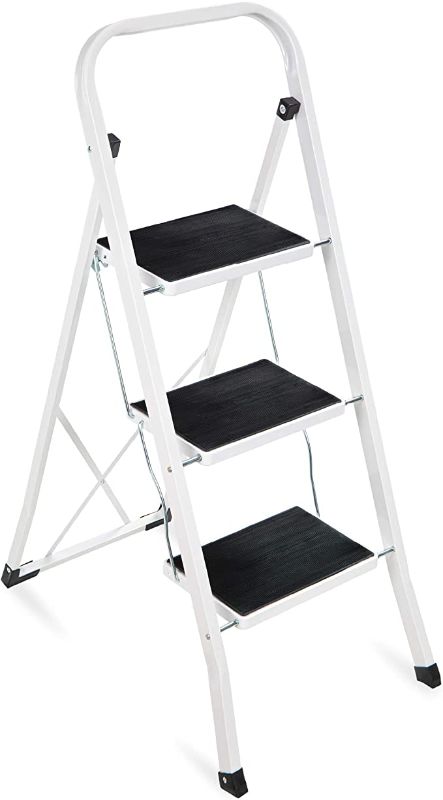 Photo 1 of 3- Step Steel Ladder, Folding Portable Step Stool w/ Non Slip Rubber Feet, 
