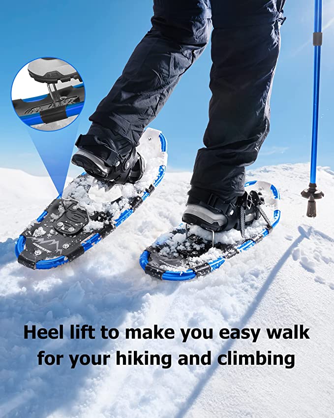 Photo 1 of GORPORE Snowshoes for Women Men Youth, 25 Inches Lightweight Aluminum Alloy All Terrain Snowshoes for Hiking, Heel Lift Riser for Mountaineering with Double-Ratchet Binding & Carrying Tote Bag