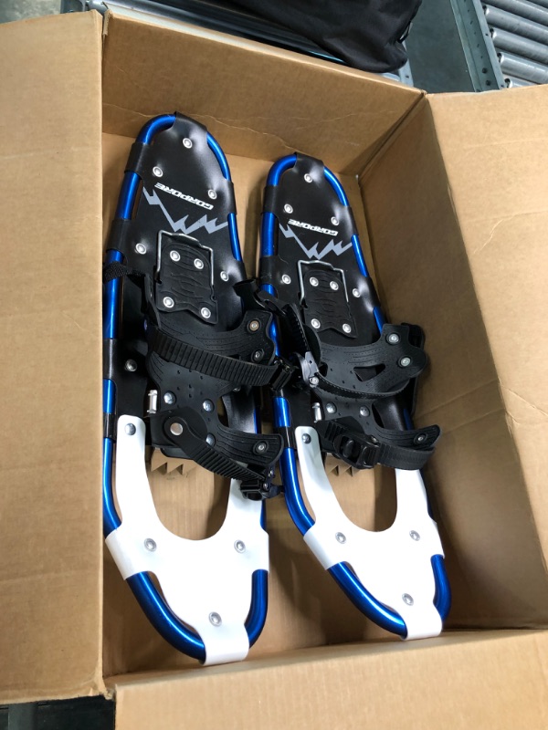 Photo 1 of GORPORE Snowshoes for Women Men Youth, 25 Inches Lightweight Aluminum Alloy All Terrain Snowshoes for Hiking, Heel Lift Riser for Mountaineering with Double-Ratchet Binding & Carrying Tote Bag