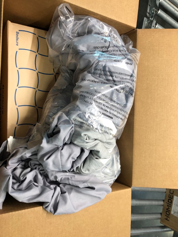 Photo 1 of BEDSURE Bed in a Bag Queen 7 Pieces, Grey White Striped Queen Bed Set, Cationic Dyeing Bedding Comforter Sets with Comforters, Sheets, Pillowcases & Shams Queen Grey