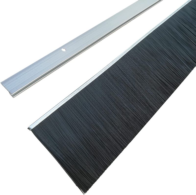 Photo 1 of 3 Pcs 3'' PP Hair Aluminum Durable Door Brush Sweep Seal Sliding Door Brush Seal Strip Weather Stripping Length 39.3'' Easy Mounting (3), Silver Black (RS3911)