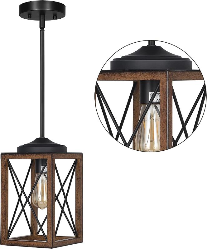 Photo 1 of DEWENWILS Farmhouse Pendant Light, Metal Hanging Light Fixture with Wooden Grain Finish, 48 Inch Adjustable Pipes for Flat and Slop Ceiling, Kitchen Island, Bedroom, Dining Hall, E26 Base, ETL Listed