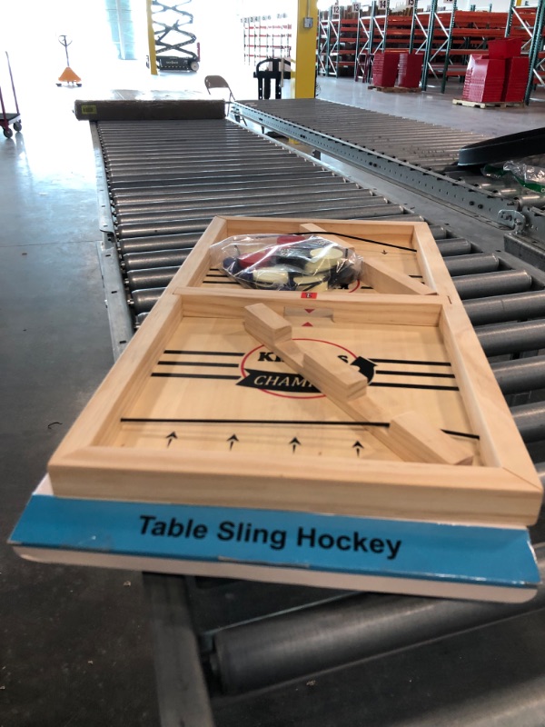 Photo 3 of Kiditos 22.4" Fast Sling Puck Game Wooden Hockey Game, 3 Levels Challenge 2-4 Players Family Board Game, Tabletop Slingshot Hockey Game, Foosball Winner Game for Kids, Teens and Family Game Night Large