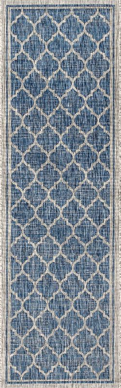 Photo 1 of JONATHAN Y Trebol Moroccan Trellis Textured Weave 2' x 8 Runner Rug in Navy