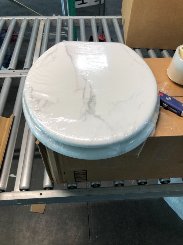Photo 1 of Angel Shield Marble Toilet Seat Durable Molded Wood with Quiet Close,Easy Clean?Quick-Release Hinges (Round,White Marble) Round-16.5“ White Marble-Round