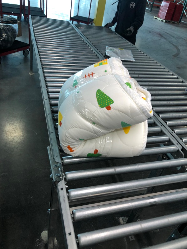 Photo 1 of Noiseless 3" Premium Foam Pack and Play Mattress Topper -Quiet and Odorless Playpen Mattresses Topper,Sturdy Edges and Non-Toxic Play Yard Mattress Topper Fits (38"x26") Pack N Play Playpens Green & White 38 x 26 x 3 inches