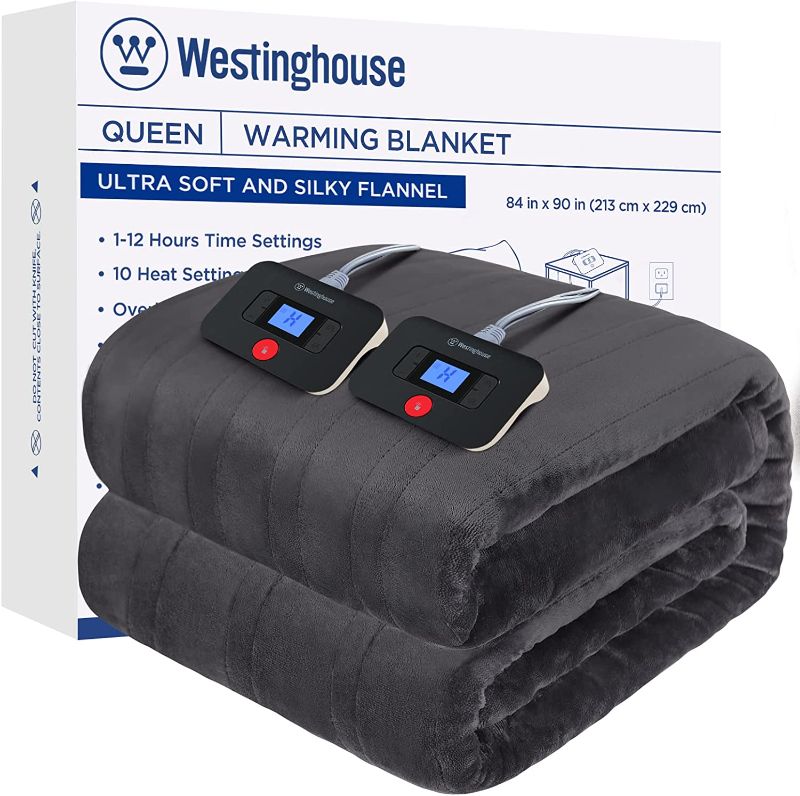 Photo 1 of Westinghouse Electric Blanket Queen Size, Super Cozy Soft Flannel 84" x 90" Heated Blanket with 10 Fast Heating Levels & 1-12 Auto-Off, Machine Washable, ETL&FCC Certification, Charcoal