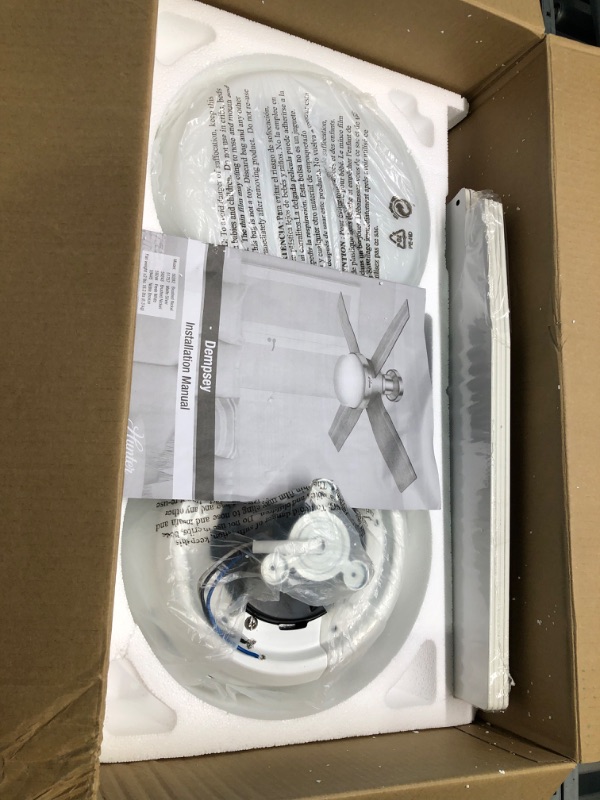 Photo 3 of Hunter Fan Dempsey Low Profile Indoor Ceiling Fan with LED Light and Remote Control, Metal, Fresh White, 44 Inch