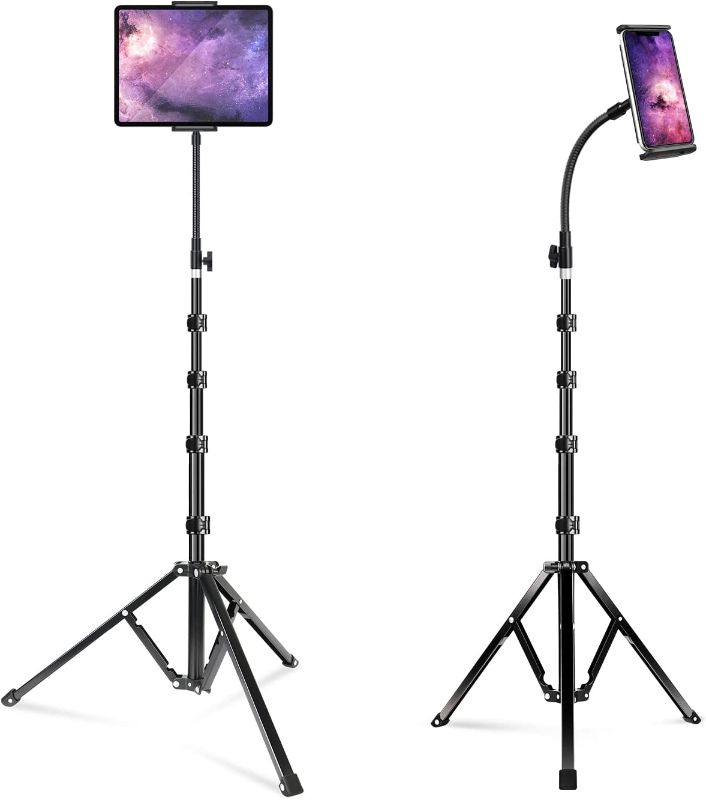 Photo 1 of elitehood Tablet Floor Tripod Stand, Stronger Gooseneck iPad Tripod Stand, 72" Adjustable iPad Stand Holder for Stream/Watching, for iPad Pro 12.9, Mini, Air, iPhone and 4.7-13" Tablet and Cellphone