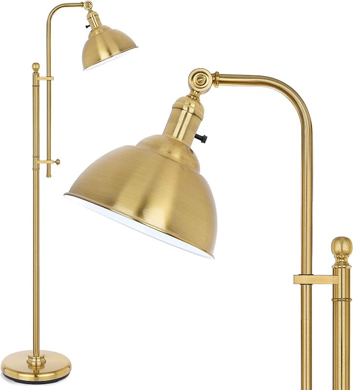 Photo 1 of Coucrek Gold Floor Lamp, 3 Color Temperature Standing Tall Pole Lamps, Adjustable Height & Head Reading Lamp, Industrial Floor Lamps for Living Room, Bedroom, Office-------- Open Box 