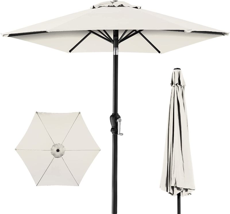 Photo 1 of Best Choice Products 7.5ft Heavy-Duty Round Outdoor Market Table Patio Umbrella w/Steel Pole, Push Button Tilt, Easy Crank Lift - Cream