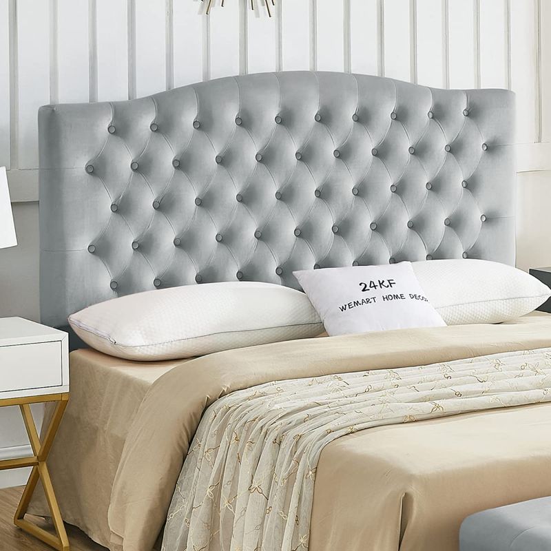 Photo 1 of 24KF Velvet Upholstered Tufted Button Queen Headboard and Comfortable Fashional Padded Queen/Full Size headboard- Gray