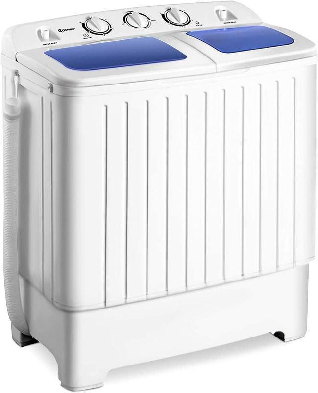 Photo 1 of Giantex Portable Mini Compact Twin Tub Washing Machine 17.6lbs Washer Spain Spinner Portable Washing Machine, Blue+ White