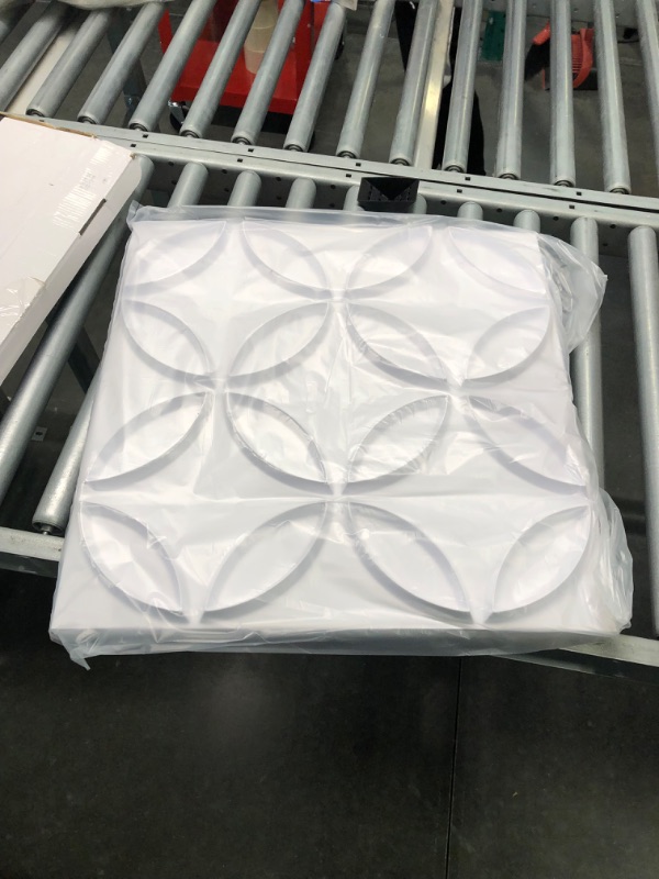 Photo 2 of Art3d PVC 3D Wall Panel Interlocked Circles in Matt White Cover 32 Sq.ft, for Interior Ceiling and Wall Decor for Residential or Commerical