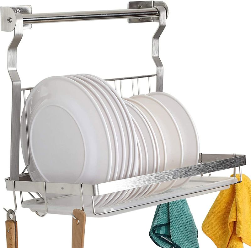 Photo 1 of TQVAI Stainless Steel Dish Drying Rack with Hanging Rod  - Silver