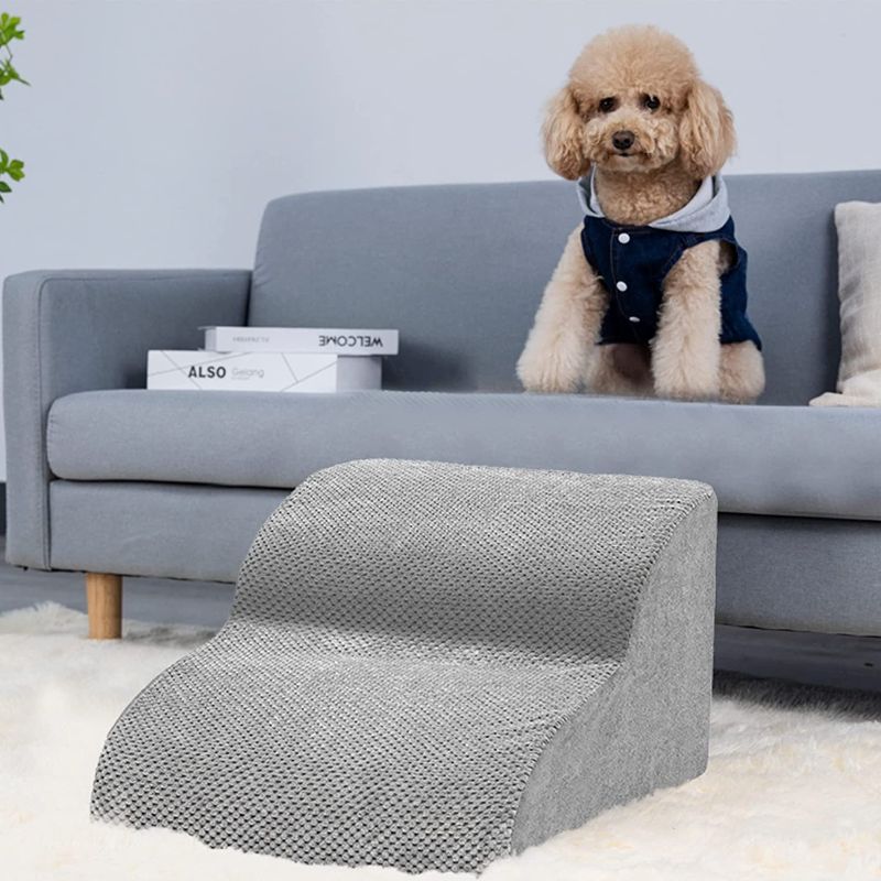 Photo 1 of Dog Stairs for Small Dogs, High Density Foam Dog Ramp, Extra Wide Non-Slip Pet Steps for High Beds Or Couch, Soft Foam Doggie Ladder for Dogs Injured, Older Pets, Small Cats