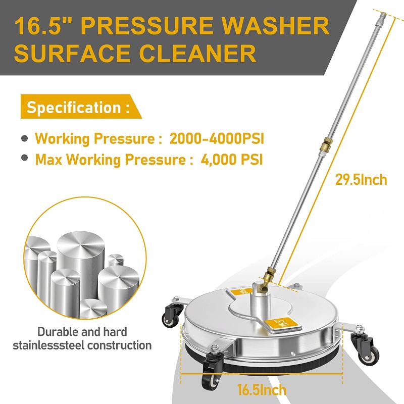 Photo 1 of 16.5" Pressure Washer Surface Cleaner with Wheels 4, 4000PSI Power Washer Surface Cleaner w/Extension Wand, Replacement Nozzle - Powerful Pressure Washer Attachment for Driveways, Patios, Sidewalks