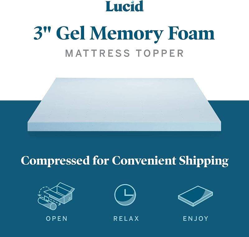 Photo 1 of Lucid 3 Inch Mattress Topper Queen - Gel Infused Memory Foam – Memory Foam Mattress Topper Queen – Ventilated Design 