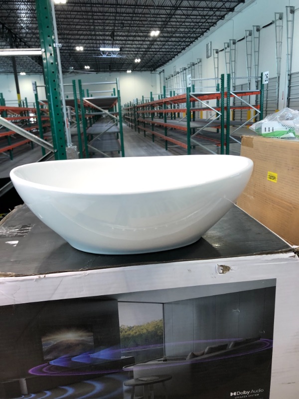 Photo 2 of Oval Vessel Sink - Fulorni 16"x13" Bathroom Vessel Sinks Oval Shape Above Counter White Ceramic Porcelain Vanity Lavatory Sink Bowl Basin 16"x13" White