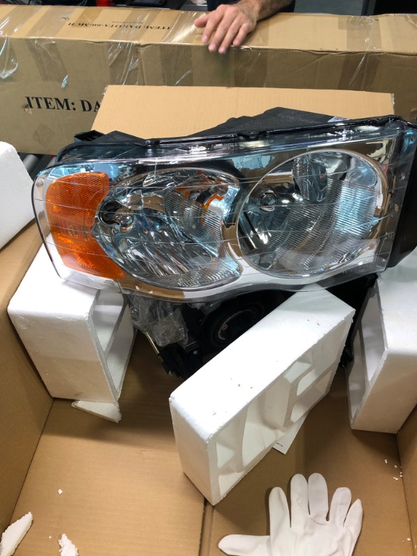 Photo 3 of Torchbeam Headlight Assembly for 2002-05 Ram 1500 Replacement Front Headlight Compatible with 2003-05 Ram 2500 3500 Chrome Housing Amber Reflector pair of 2 Chrome/Amber/Clear