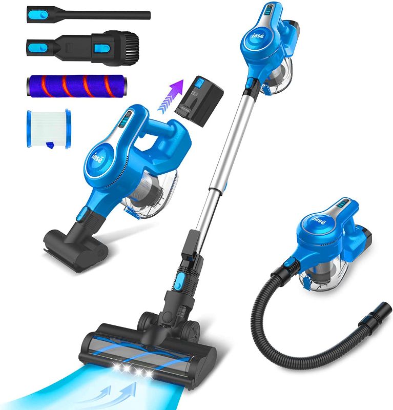 Photo 1 of INSE Cordless Vacuum Cleaner, 10 in 1 28KPa 300W Powerful Stick Vacuum, Rechargeable Cordless Vacuum, Up to 45min Runtime, Lightweight Vacuum Cleaner for Carpet Hard Floor Pet Hair-S6T Cobalt