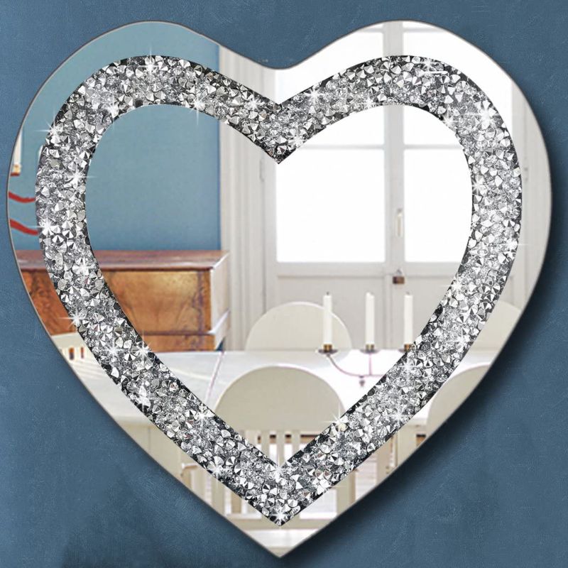 Photo 1 of DMDFIRST Crystal Crush Diamond Heart Shaped Silver Mirror for Wall Decoration 15x 5.9 x1.6 inch Wall Hang Frameless Mirror Acrylic Diamond Décor.