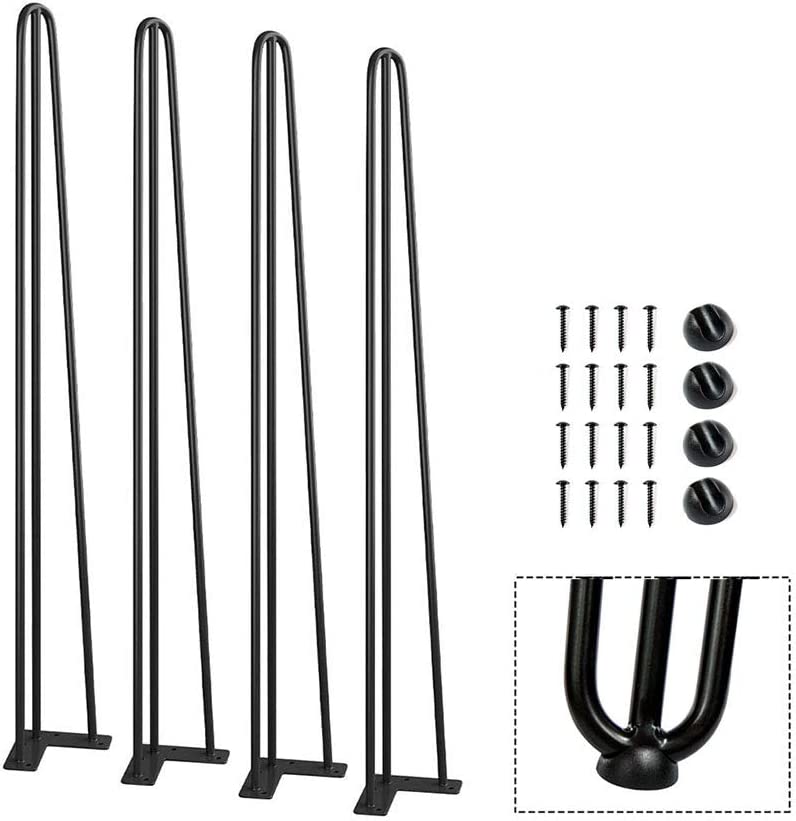 Photo 1 of Furniture support feet Hairpin Leg Iron Wire, Table Leg Hardware Leg, Black Sofa Coffee Table Leg, Three-Wire U-Shaped Table Leg (4 Pieces)                   ----- Missing Hard Ware----