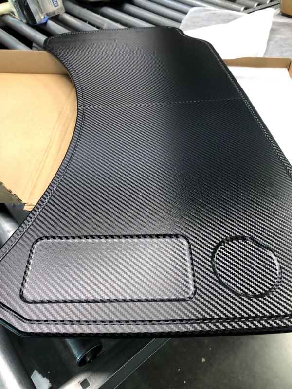 Photo 3 of Sionse Foldable Car Laptop Tray Desk Compatible with Tesla Model Y Model 3, Carbon Fiber Food Tray Table for Working, Travel & Eat Lunch in Car, Upgraded Steering Wheel Tray - Comfortable & Big Space