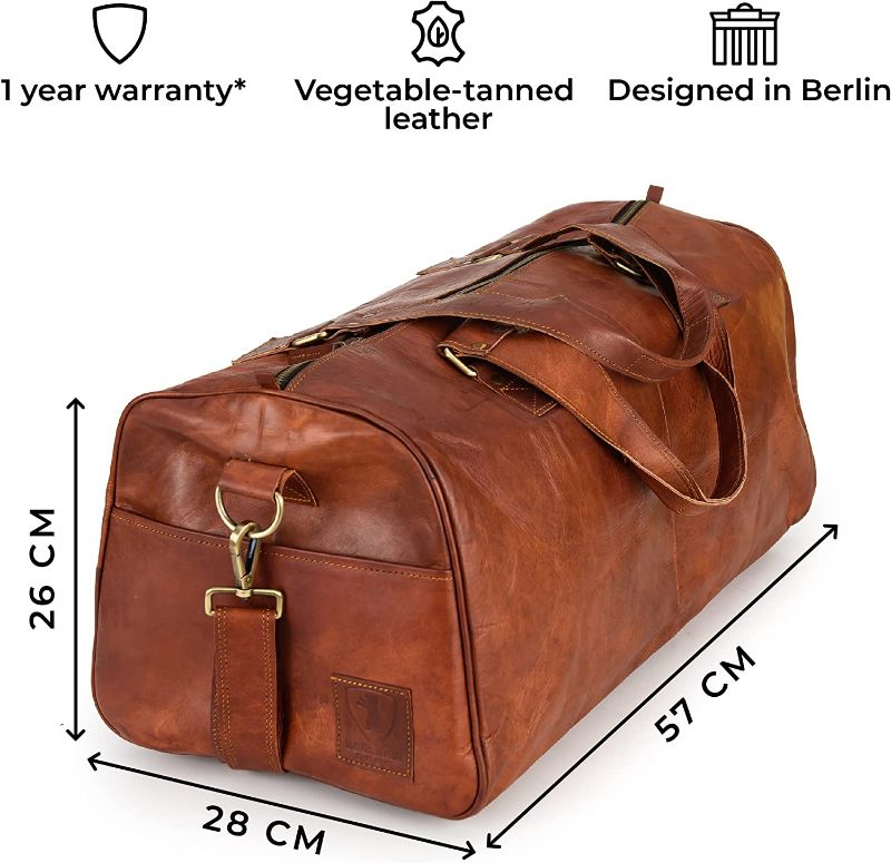 Photo 1 of Berliner Bags Vintage Leather Duffle Bag Oslo for Travel or the Gym, Overnight Bag for Men and Women (Cognac)