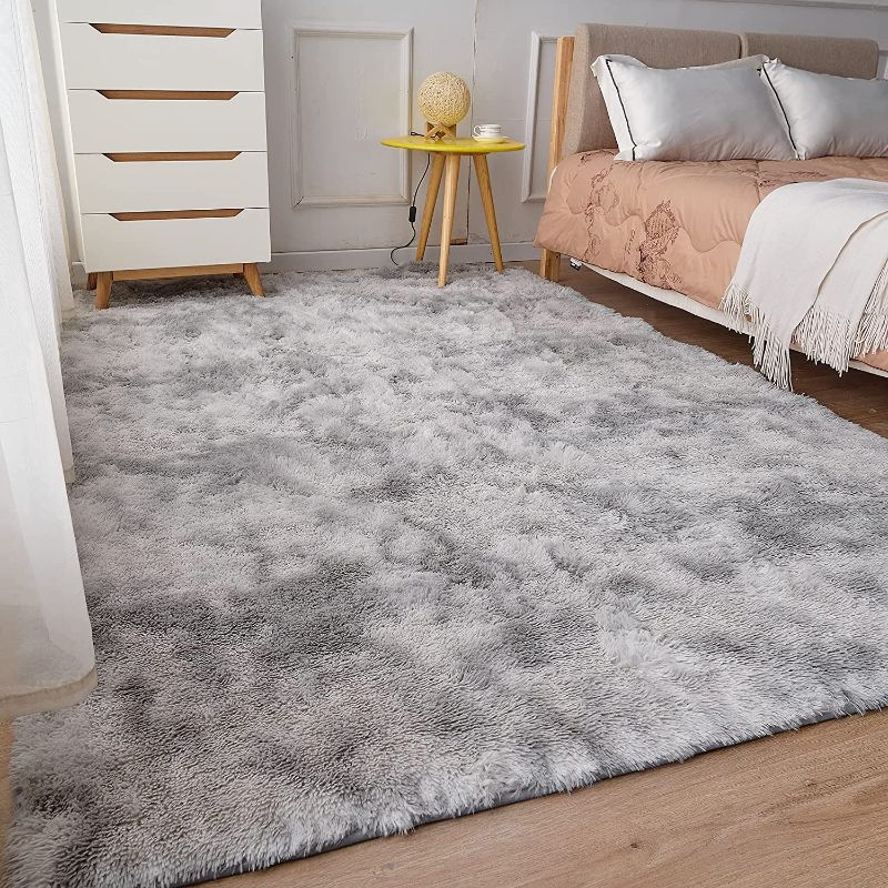 Photo 1 of Floralux Ultra Soft Indoor Modern Shag Area Rugs Fluffy Living Room Carpets for Children Bedroom Home Decor Nursery shag Rug
 (8x10 Ft, Tie-Dyed Light Gray)