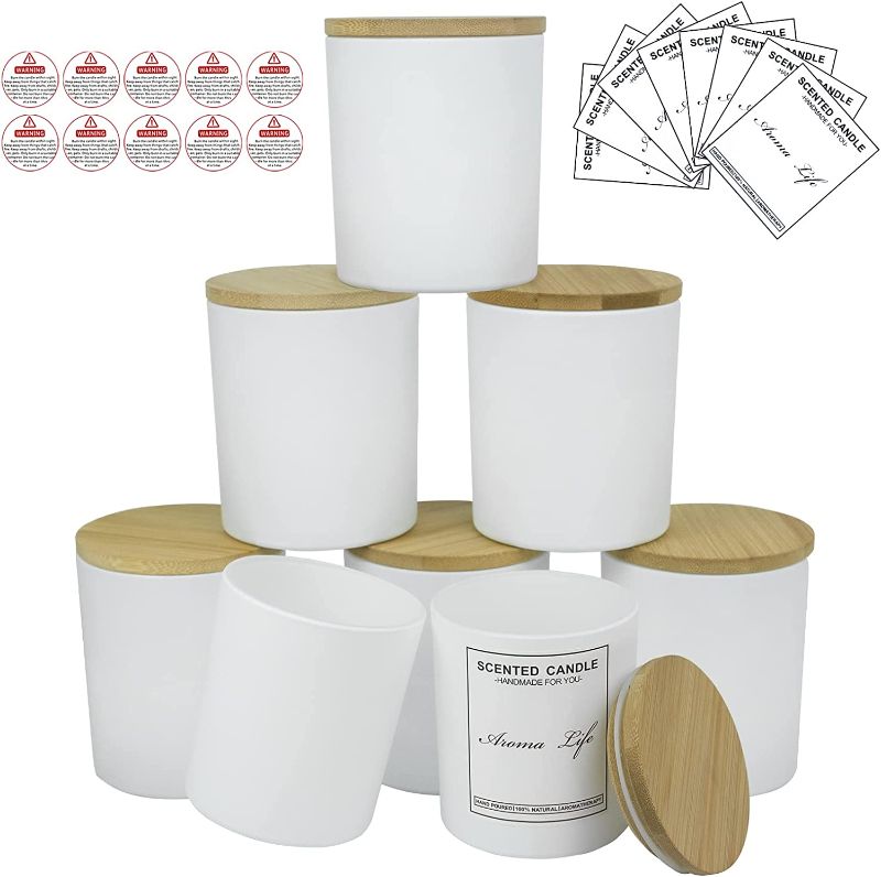 Photo 1 of 10oz, 8 Pack Thickened Glass Candle Jars with Bamboo Lids, Candle Containers, Candle Vessels for Hand Candle Making DIY Craft (Frosted White)