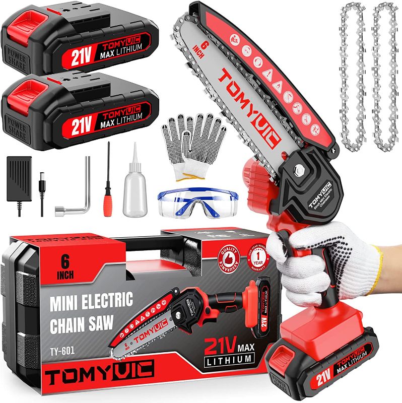 Photo 1 of Mini Chainsaw 6-Inch Battery Powered - Cordless Electric Handheld Chainsaw with 2 Rechargeable Batteries - 21V Small Power Chain Saws Battery Operated for Tree Trimming Wood Cutting
--- Open Box --- 