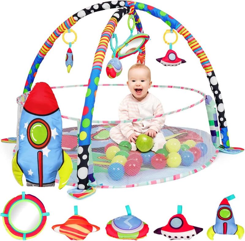 Photo 1 of Siairo Jumbo Baby Activity Gym Folding Baby Play Gym Play Mat with Ball Pit & Hanging Mobiles, Surrounding Mesh for Newborn, Infant, Babies, Toddlers