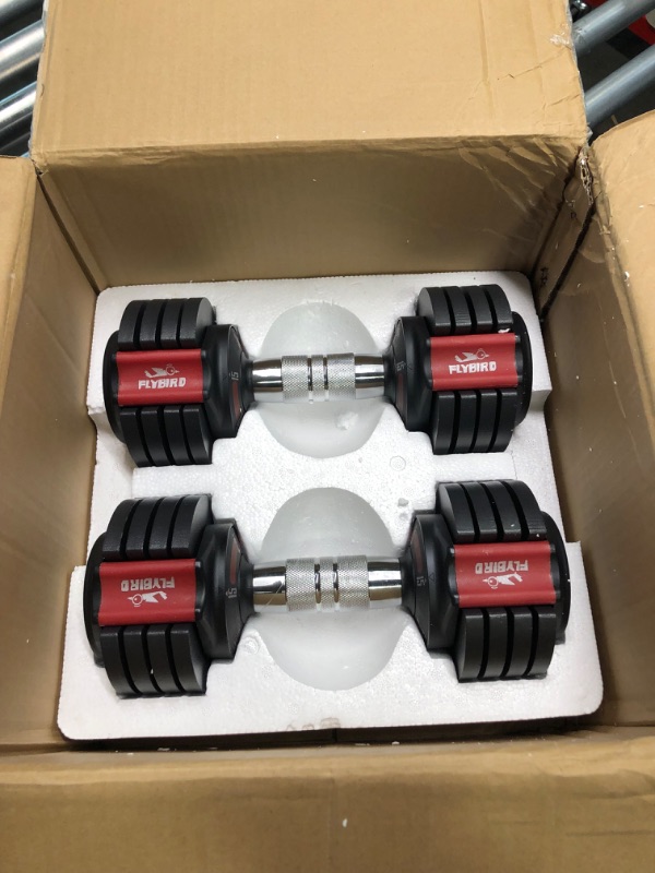 Photo 2 of FLYBIRD Adjustable Dumbbells,15LB Dumbbell Set for Home Gym Exercise & Fitness, Fast Change Weights with Anti-Slip Metal Handle, Strength Training Equipment for Full Body Workout Suitable Men/Women(Set of 2) red